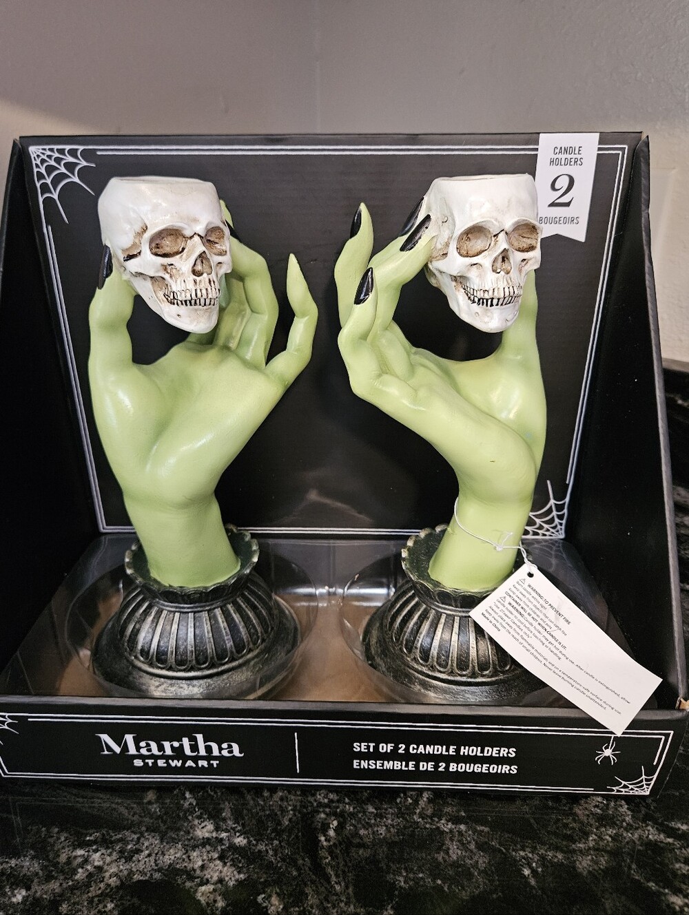 Martha Stewart Halloween Witch Hand Skull Candle Holders Set of 2 New In Box